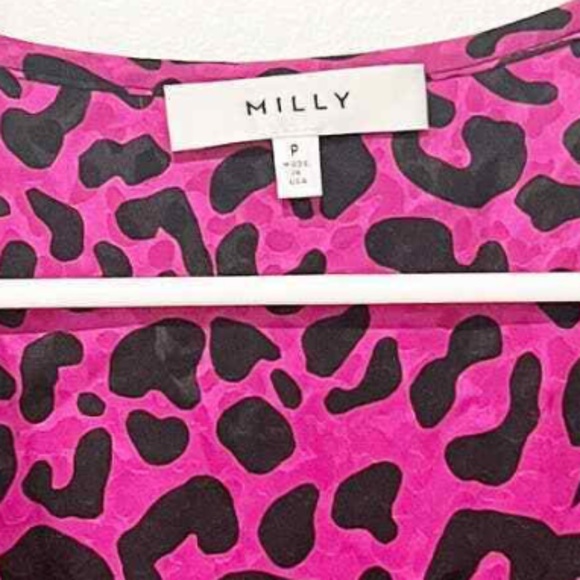 MILLY Leopard Print 100% Silk Fuchsia Blouse - Picture 8 of 8